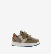 Load image into Gallery viewer, Taupe leather and suede double velcro sneaker