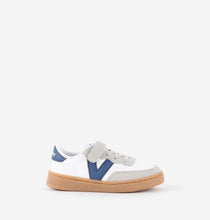 Load image into Gallery viewer, White leather cyclist sneakers and navy V logo