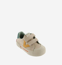 Load image into Gallery viewer, Beige canvas sneaker with yellow "V" detail