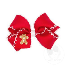 Load image into Gallery viewer, Xmas moonstitch bow with embroidered