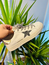 Load image into Gallery viewer, White and Gold Glitter Star Sneakers Women's