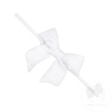 Load image into Gallery viewer, Seersucker Fabric Bowtie with Tails on Skinny White Nylon Band