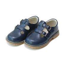 Load image into Gallery viewer, Navy double velcro strap school shoe