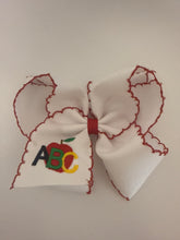 Load image into Gallery viewer, Back to School Moonstitch Edge Grosgrain Hair Bow with Embroidery