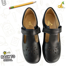 Load image into Gallery viewer, Black t-strap velcro school shoe(15)
