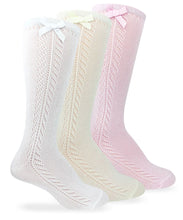 Load image into Gallery viewer, Knee high pointelle sock with bow(1 pair)