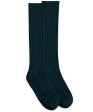 Load image into Gallery viewer, Hunter green cable knit knee high sock