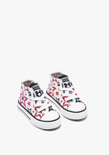 Load image into Gallery viewer, White high tops with red and black stars