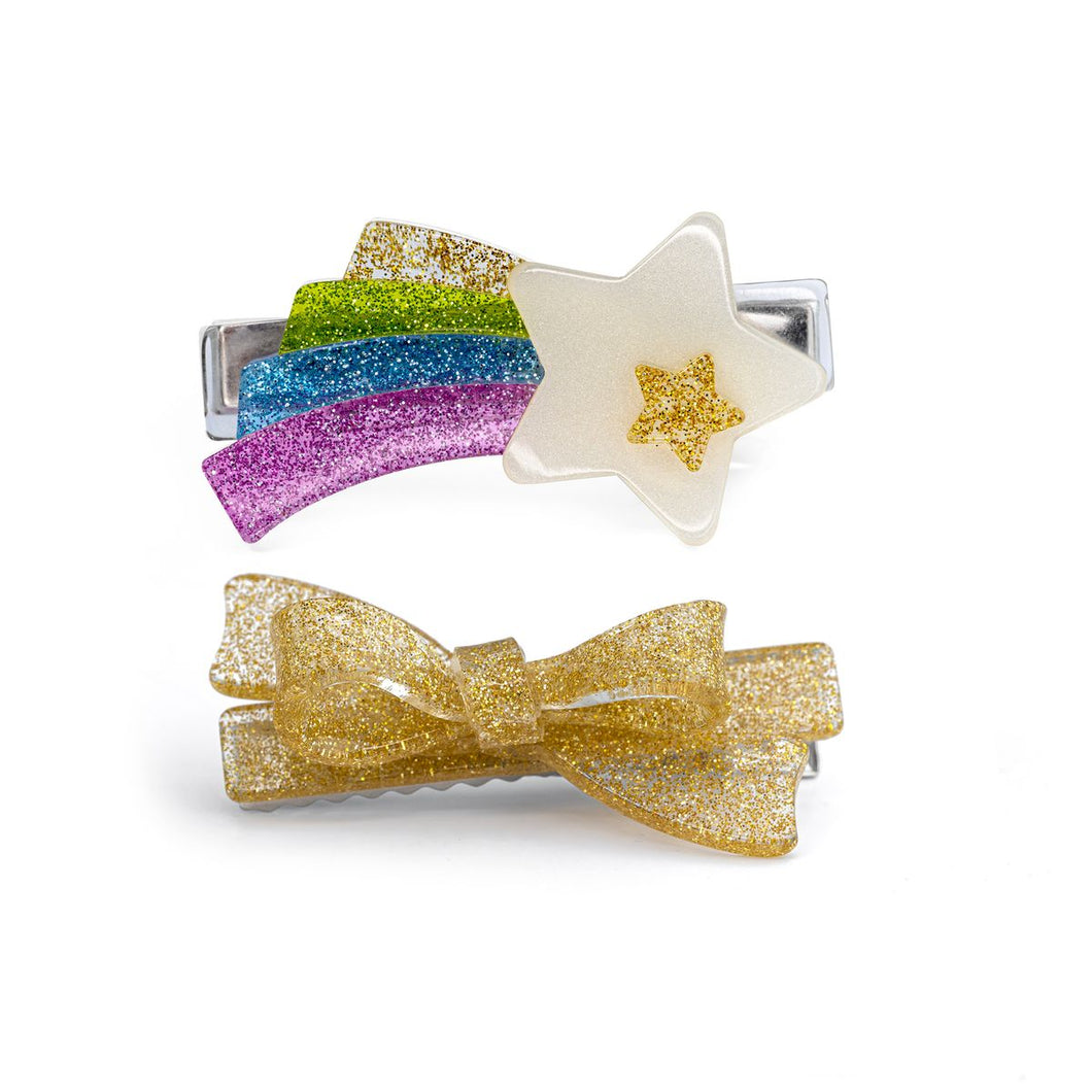 Shooting Star & Gold Bow Hair Clips