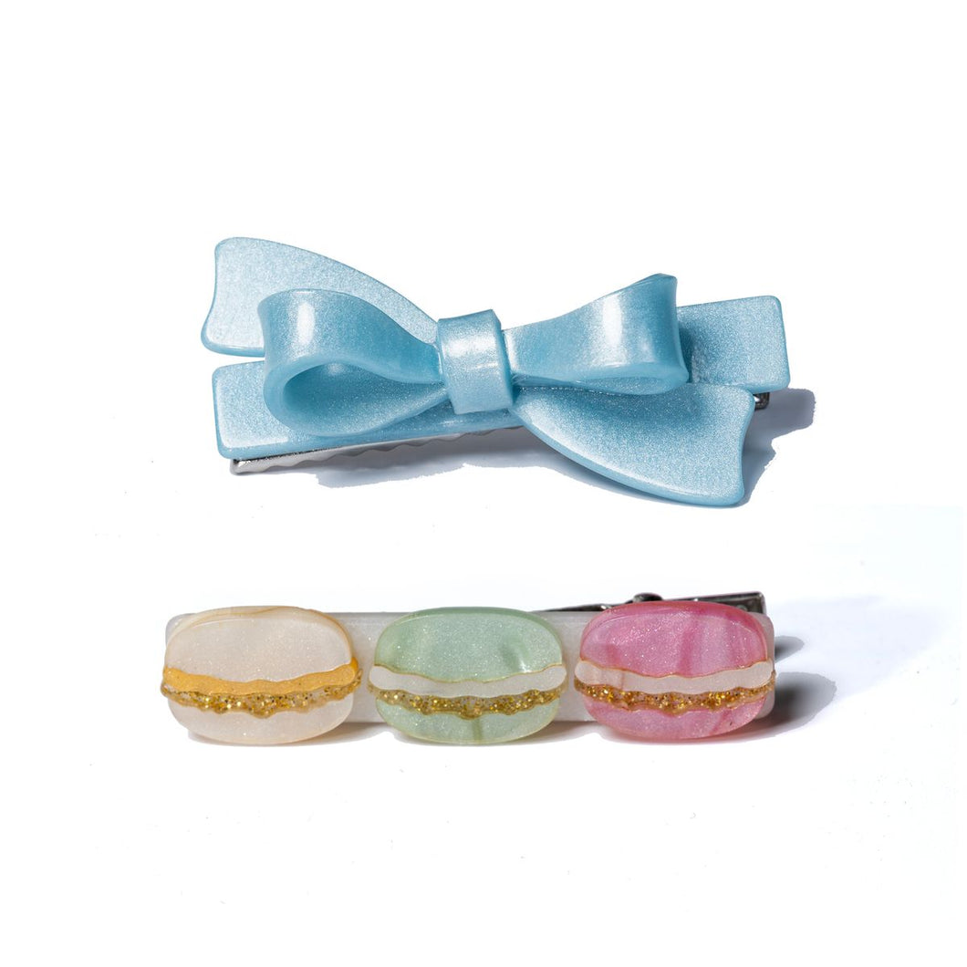 Macarons and blue bow Hair Clips
