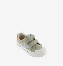 Load image into Gallery viewer, Kaki canvas sneaker with blue &quot;V&quot; detail
