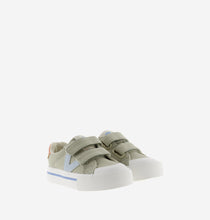 Load image into Gallery viewer, Kaki canvas sneaker with blue &quot;V&quot; detail
