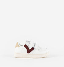 Load image into Gallery viewer, White leather sneaker with contrast burgundy/beige
