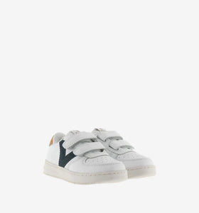 White leather sneaker with contrast green/mustard