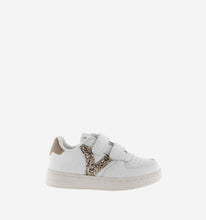 Load image into Gallery viewer, White leather sneakers with gold glitter V logo
