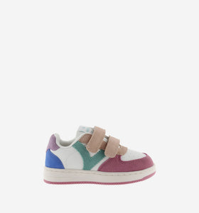 Multicolor pink leather sneakers with V logo