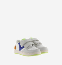 Load image into Gallery viewer, Blue multicolor leather sneakers with V logo
