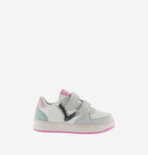 Load image into Gallery viewer, Pink multicolor leather sneakers with V logo
