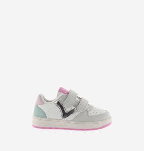 Pink multicolor leather sneakers with V logo