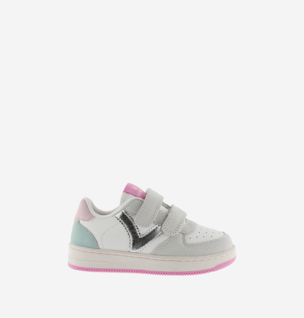 Pink multicolor leather sneakers with V logo