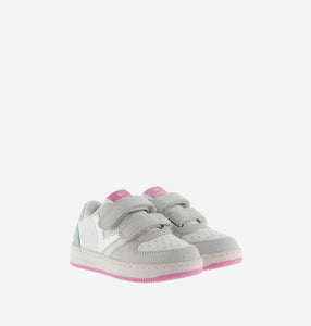 Pink multicolor leather sneakers with V logo