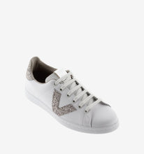 Load image into Gallery viewer, White sneaker with nude glitter logo

