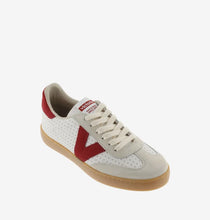 Load image into Gallery viewer, Cyclist perforated leather and suede with red "V"
