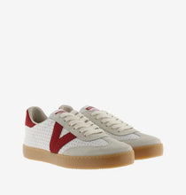 Load image into Gallery viewer, Cyclist perforated leather and suede with red "V"
