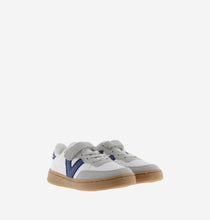 Load image into Gallery viewer, White leather cyclist sneakers and navy V logo
