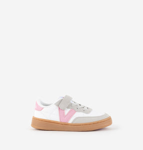 White leather cyclist sneakers and pink V logo