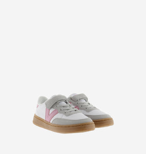 White leather cyclist sneakers and pink V logo