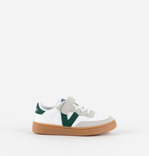 Load image into Gallery viewer, White leather cyclist sneakers and green V logo
