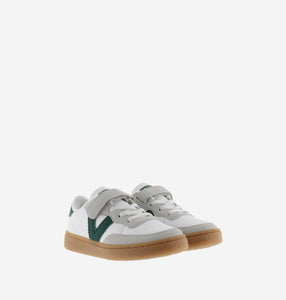 White leather cyclist sneakers and green V logo