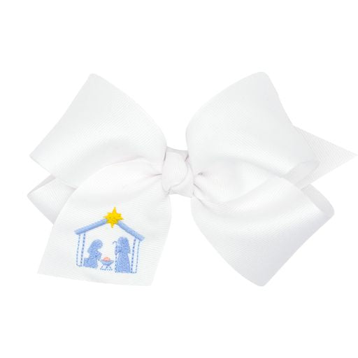 Nativity embroidery and knot wrap bow