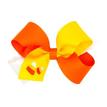 Load image into Gallery viewer, Tri-color Grosgrain Hair Bow with Halloween-themed Embroidery
