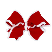 Load image into Gallery viewer, Red velvet bow with white Faux Fur Edge
