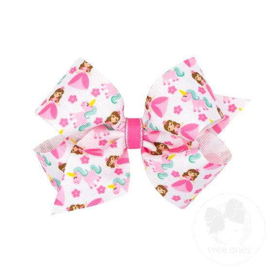 Medium princess and dance printed grosgrain bow