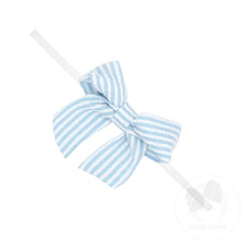 Load image into Gallery viewer, Seersucker Fabric Bowtie with Tails on Skinny White Nylon Band
