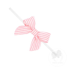 Load image into Gallery viewer, Seersucker Fabric Bowtie with Tails on Skinny White Nylon Band
