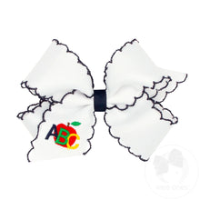 Load image into Gallery viewer, Back to School Moonstitch Edge Grosgrain Hair Bow with Embroidery

