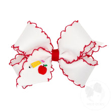 Load image into Gallery viewer, Back to School Moonstitch Edge Grosgrain Hair Bow with Embroidery
