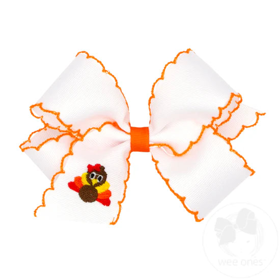 Turkey embroidered moonstitch grosgrain bow