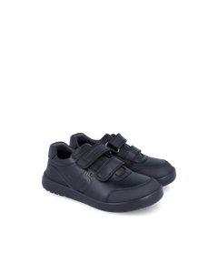 Black leather school shoe with double velcro(251020)