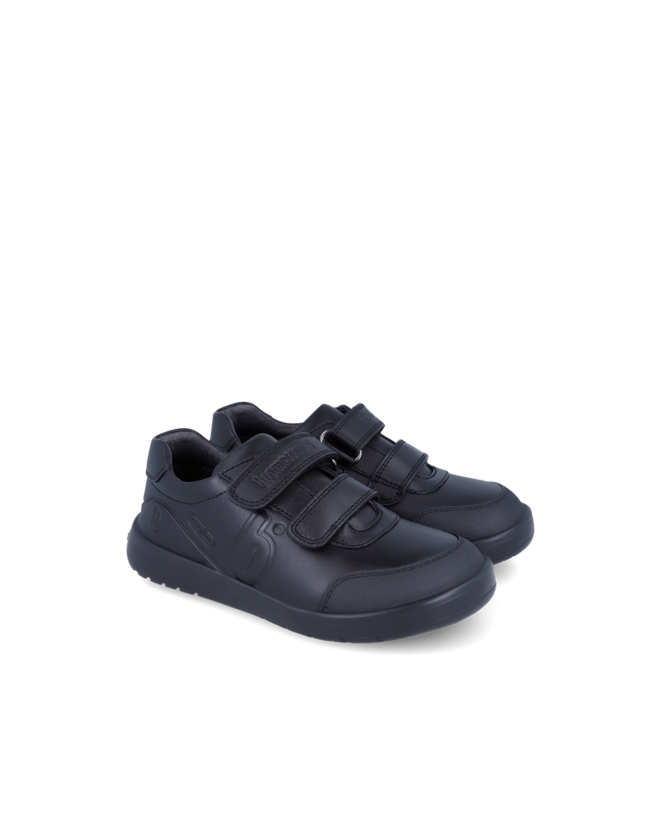 Black leather school shoe with double velcro(251020)