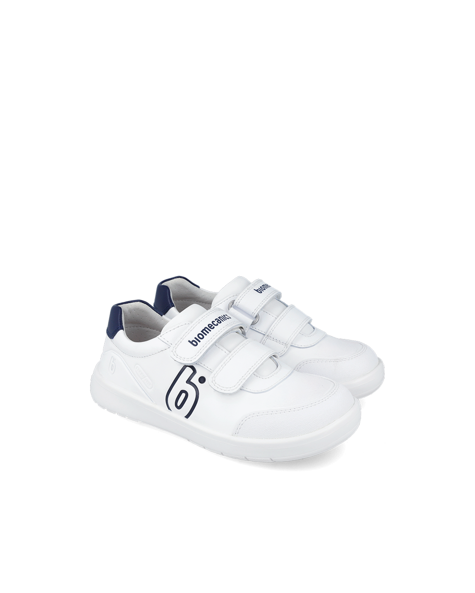 White/navy leather sneaker with double velcro