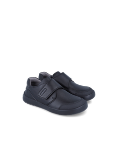 Black leather school shoe with velcro closure(251021)