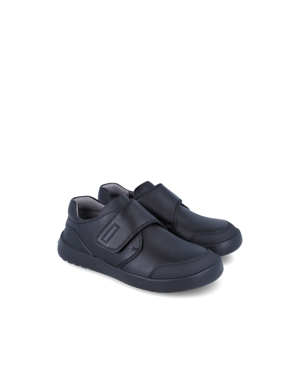 Black leather school shoe with velcro closure(251021)