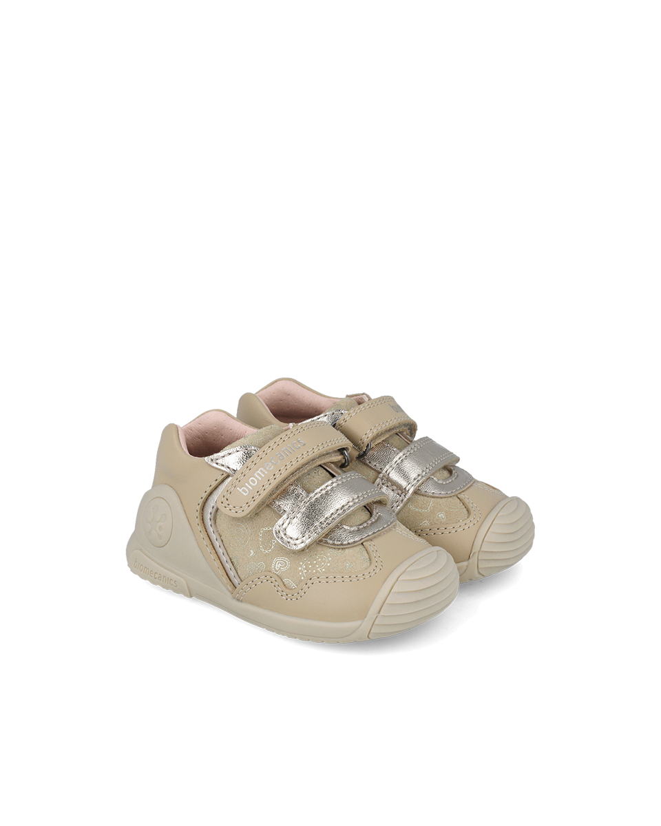 Beige double velcro sneaker prewalker with silver details