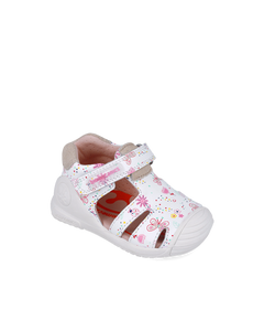 White printed leather prewalker sandals