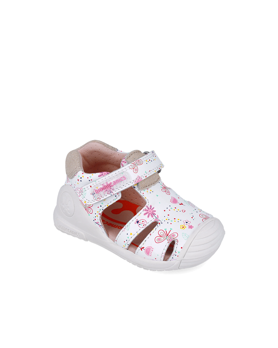White printed leather prewalker sandals